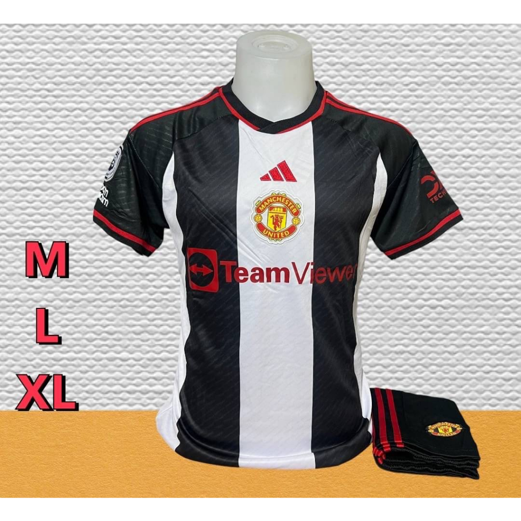 เสื้อบอลคอวีผู้ชายลายทีมแมนยูใหม่-ได้เสื้อ-กางเกง