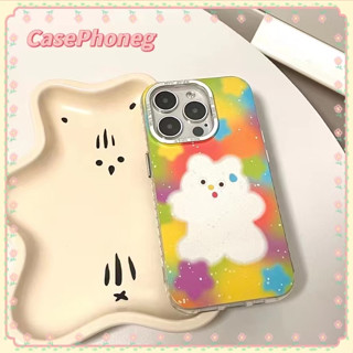 🍑CasePhoneg🍑ป้องกันการหล่น ขอบเต็ม iPhone 11 14 pro max การ์ตูน หมีน้อย สีสัน เส้นขอบโปร่งใส case for iPhone 12 13