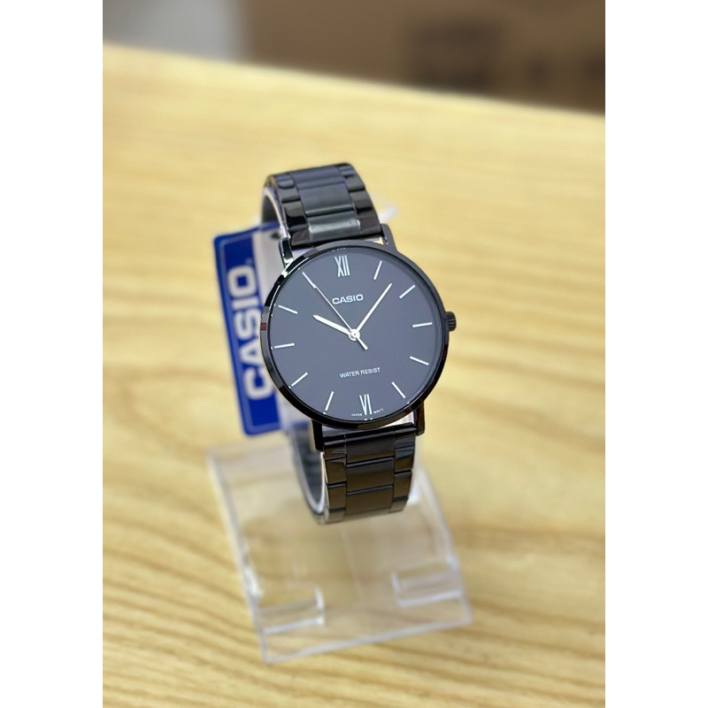 Casio นาฬิกาข้อมือผู้ชาย สายสแตนเลส สีดำ MTP-VT01, MTP-VT01B, MTP-VT01B ...