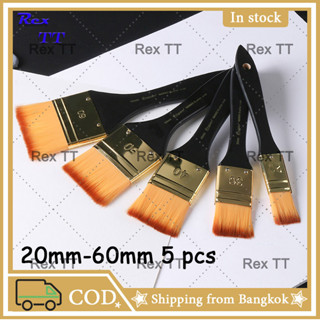 Rex TT 5pcs แปรงแผ่นไนล่อน, สีน้ําอะคริลิ, แปรงหัวแบน, ภาพวาด, ระบายสี, อุปกรณ์ศิลปะ