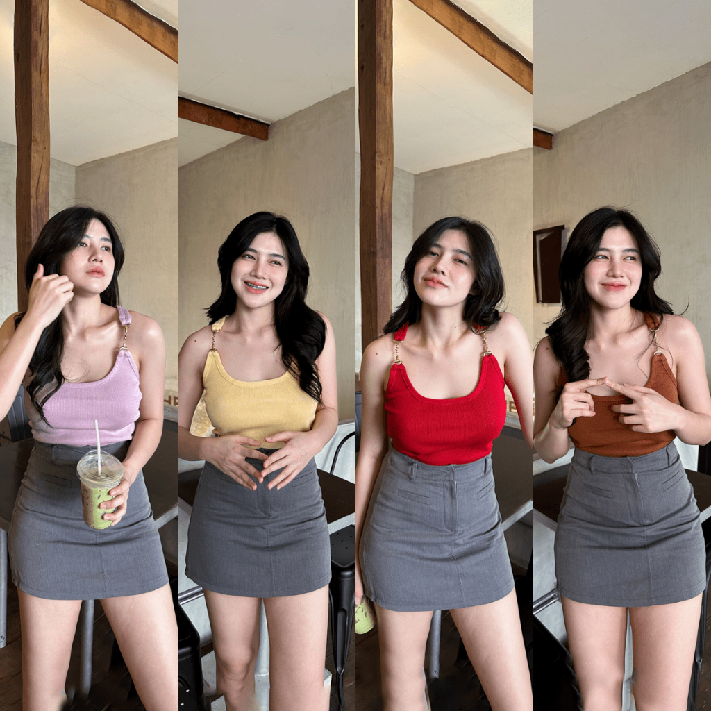 SpinnyHouse เสื้อสายเดี่ยวไหมพรม ช่วงสายมีแต่งโซ่คล้อง รุ่น กุญแจ B-020-3-A