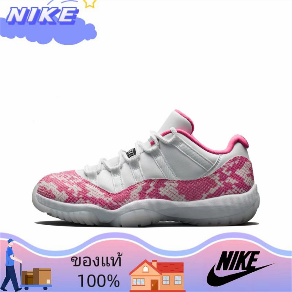 ยิงจริง-nike-air-jordan-11-low-pink-snakeskin-สีเทาขาว-รองเท้าผ้าใบ