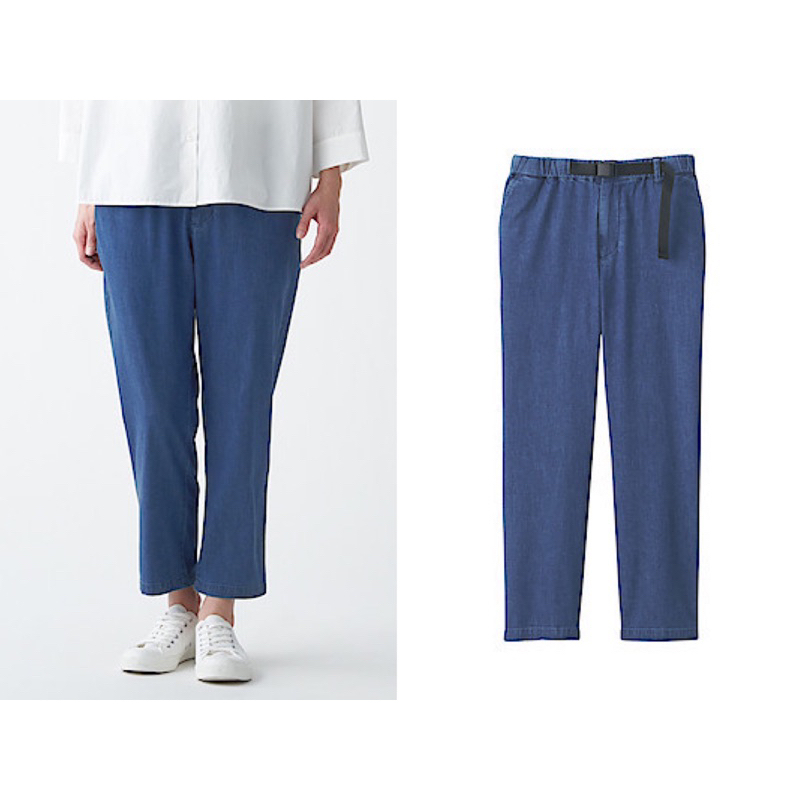 กางเกงผู้ชาย-ผ้าเดนิม-muji-stretch-light-ounce-denim-easy-pants