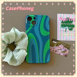 🍑CasePhoneg🍑ป้องกันการหล่น ขอบเต็ม iPhone 11 14 pro max ลายคลื่น สีเขียว เรียบง่าย  ไล่ระดับ case for iPhone 12 13