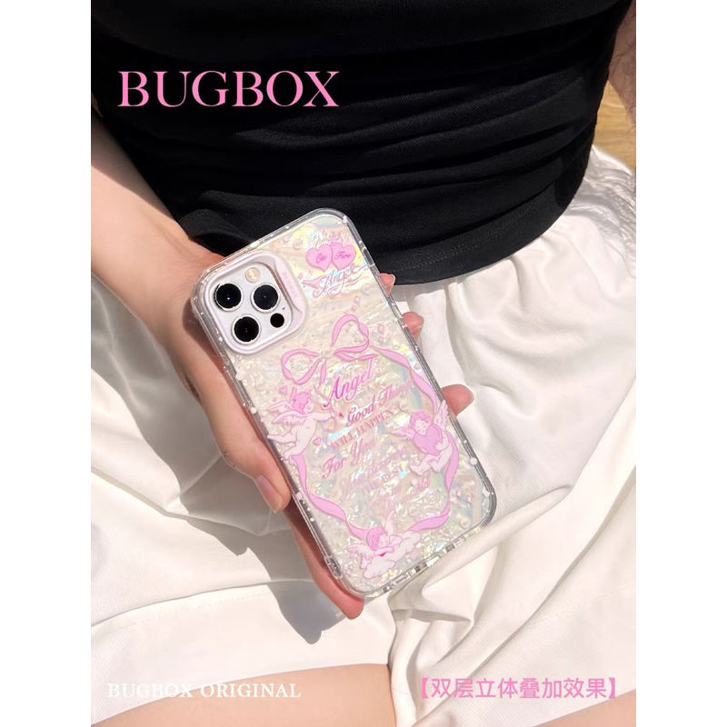 bugbox-ribbon-glitter-phone-case-เคสไอโฟนสีมุกเรืองแสงลายคิวปิด