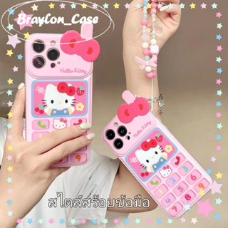 🌷Braylon🌷ขอบเต็ม ป้องกันการหล่น iphone 11 14 pro max พร้อมโซ่ การ์ตูน Hello Kitty สีชมพู น่ารัก case for iPhone 12 13