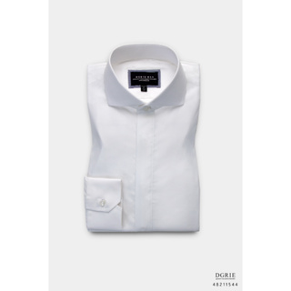 White on Gingham N/W Cotton Cutaway Collar Shirt - เสื้อเชิ้ตผ้าฝ้ายสีขาวปกป้าน