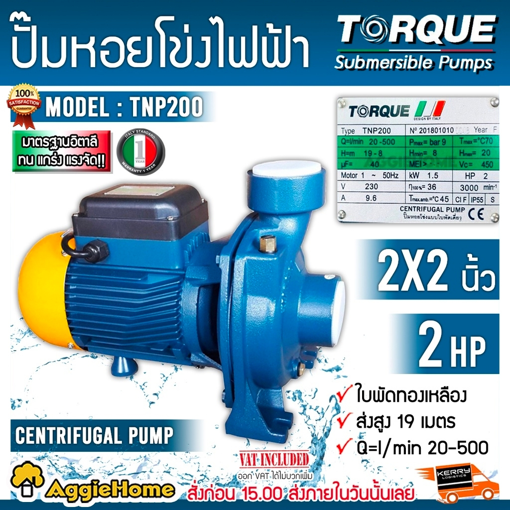 torque-ปั๊มไฟฟ้า-ปั๊มหอยโข่ง-รุ่น-tnp200-2hp-2x2-นิ้ว-220-v-ปั๊มหอยโข่งไฟฟ้า-ใบพัดทองเหลืองแบบเปิด