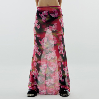 BLACKDOG BKK - RS0002 - see-through print skirt - กระโปรงยาวตาข่ายยืดซีทรูพิมพ์ลาย