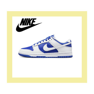 Nike Dunk Low Retro "Racer Blue" ของแท้ 100% รองเท้าผ้าใบสีขาวและสีน้ำเงินกันลื่นทนทาน