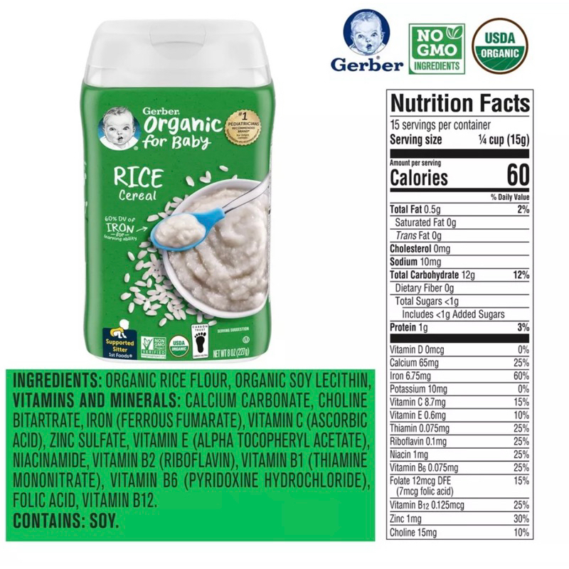 GERBER ORGANIC CEREALS Rice/ Oatmeal/Banana/Millet Quinoa 227g | Shopee ...