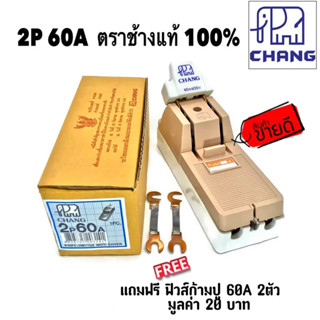 Chang คัทเอาท์ มาตรฐาน มอก. ภายใน ภายนอก อาคาร 2P 60A 600V แถมฟรีฟิวส์ก้ามปู 60A x 2 ตัว