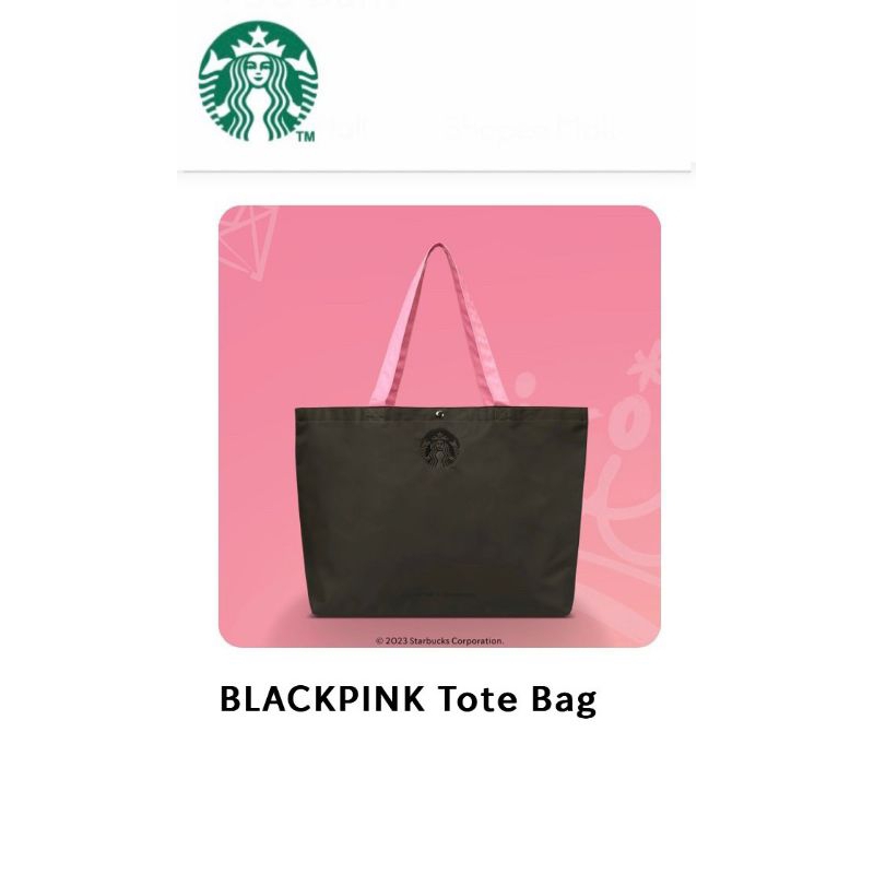 แท้-starbucks-blackpink-tote-bag-กระเป๋าสตาร์บัคส์ใบใหญ่-สีทูโทนดำชมพู-ใหม่ล่าสุด2023แถมถุงกระดาษstarbucks-blackpink
