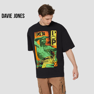 DAVIE JONES เสื้อยืดโอเวอร์ไซส์ เอ็กซ์ตร้า พิมพ์ลาย สีดำ Graphic Print Oversized Extra T-Shirt in black WA0152BK