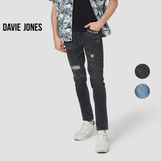 DAVIE JONES กางเกงยีนส์ ผู้ชาย ทรงสกินนี่ คอมฟอร์ท สีดำ สีกรม Skinny Comfort Fit Jeans in Black Navy CO0051BK MN