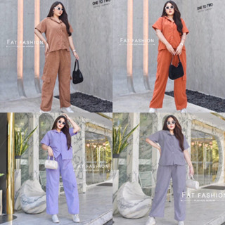 Plus Size Set 2 ชิ้น เสื้อเชิ้ตแขนสั้น oversize   มาพร้อมกางเกงขายาว ทรงคาโก้