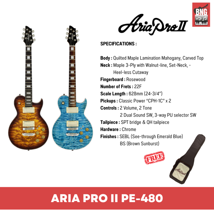 กีตาร์ไฟฟ้า-aria-pro-ii-pe-480-แอเรีย-electric-guitars-ฟรีกระเป๋า-aria-gigbag