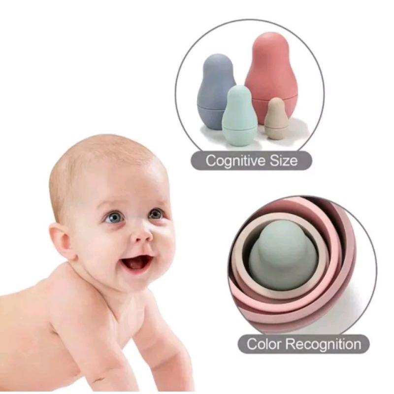 ตุ๊กตาแม่ลูกดก-ตุ๊กตารัสเซีย-ของเล่นซิลิโคน-russian-doll-stacking-toy-food-grade-silicone-for-baby-ต้มได้