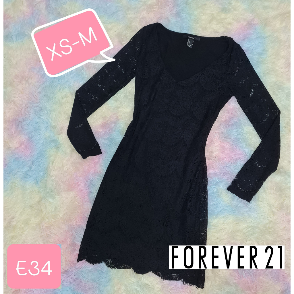 size-s-ยี่ห้อ-forever21-dress-ลูกไม้ดำล้วน-แขนซีทรู-ซับในทั้งตัว-ผ้ายืดได้ดี