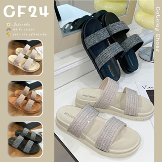 ꕥCatalog shoesꕥ รองเท้าแตะแบบสวม คาด 2 สาย แต่งประกายเพชร 3 สี เบอร์ 36-40 (117)