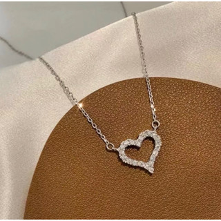 lovely necklace stainless steel |สร้อยคอจี้หัวใจเพชรสีเงินสแตนเลสงานไม่ลอกไม่ดำ โดนน้ำโดนเหงื่อได้