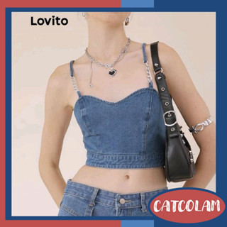 เสื้อสายเดี่ยวผ้ายีนส์ แต่งโซ่ มีซิปเปอร์ Lovito (ไซส์S)