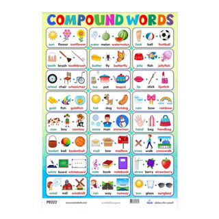 บอร์ดความรู้ เรื่อง Compound Words งานสกรีนลงฟิวเจอร์บอร์ด PE022 มีสีสันสวยงาม จำนวน 1ชิ้น/แพ็ค พร้อมส่ง