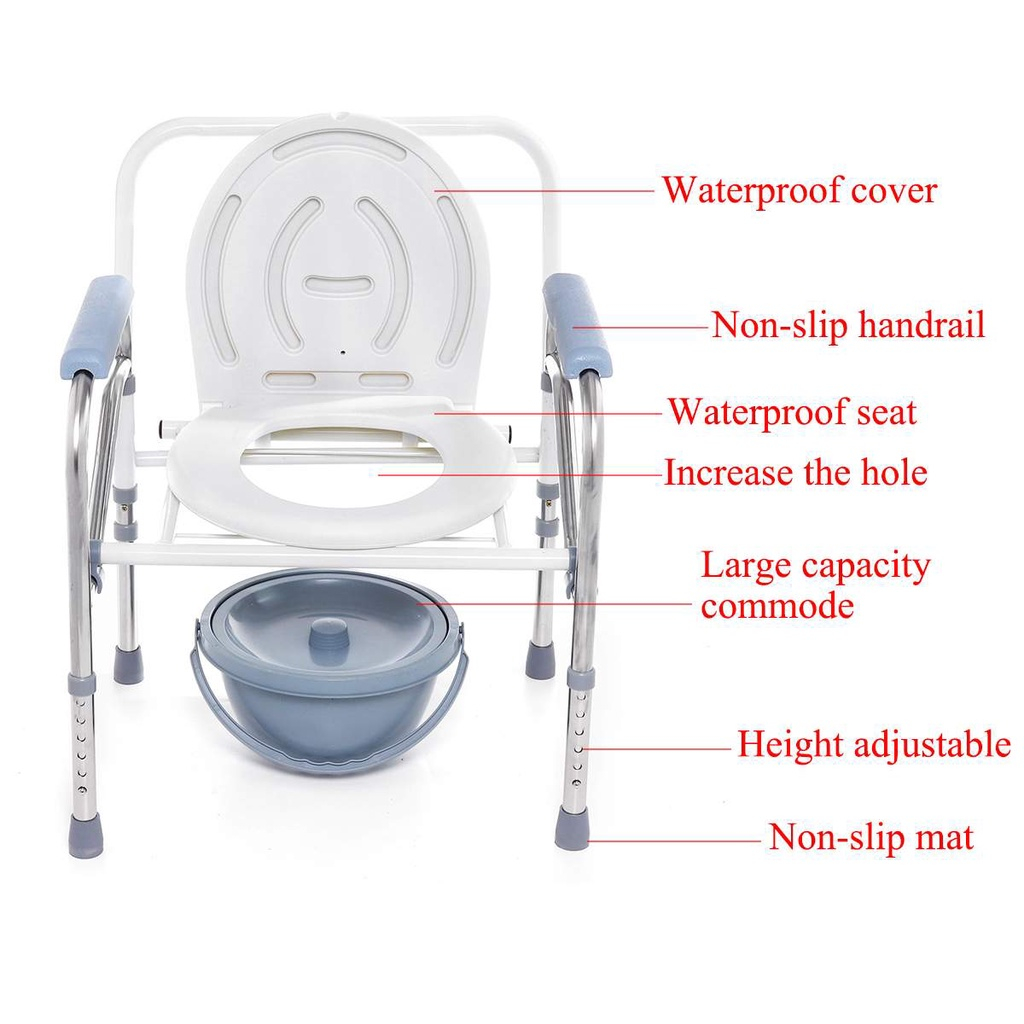 เก้าอี้นั่งถ่าย-เก้าอี้อาบน้ำ-ผู้สูงอายุ-พับได้-ปรับความสูงได้-น้ำหนักเบาไม่เป็นสนิม-คร่อมชักโครกได้