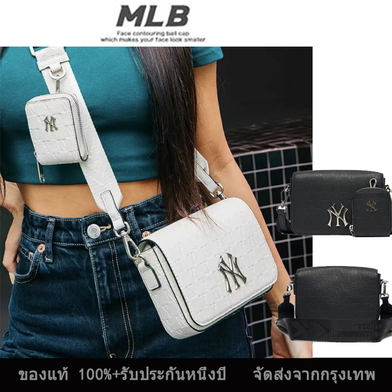 ของแท้-100-mlb-ny-กระเป๋าสะพายไหล่-small-square-presbyopia-leather-messenger-bag-la