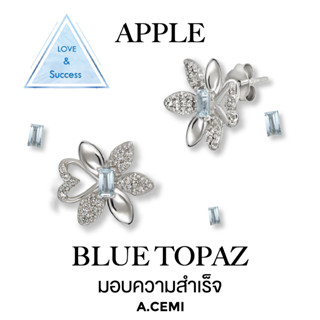 A.CEMI Apple Flower Blue Topaz Earring ต่างหูดอกแอปเปิ้ล พลอยบลูโทแพซ พลอยแท้ ของขวัญให้แฟน