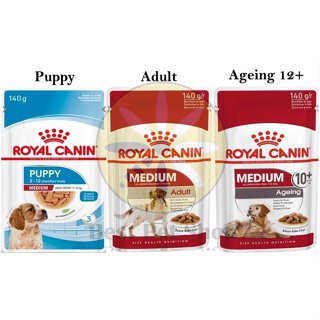 [ ยกกล่อง 10 ซอง ] Royal Canin Medium pouch อาหารเปียกสำหรับ ลูกสุนัข สุนัขโต สุนัขสูงวัย 12+ พันธุ์กลาง ขนาด 140 กรัม