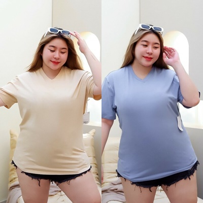 เสื้อยืดคอวี-ผ้านิ้มใส่สบาย-c1046-c1051