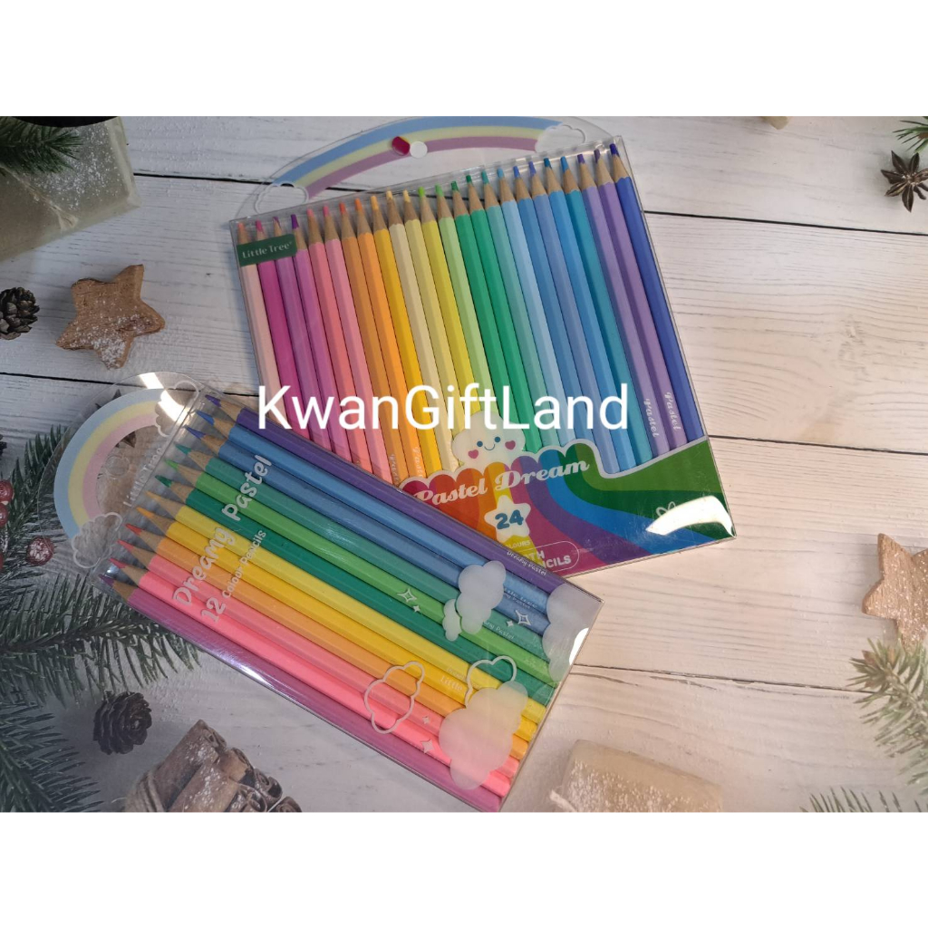ภาพหน้าปกสินค้าสีไม้ สีไม้พาสเทล 12 สี และ 24 สี แท่งยาว แบนด์ little tree รุ่น QN511209-E dreamy 12 pastel colour pencils