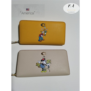 F.A ว่าแท้100% coach แท้ Keith Haring Disney Cartoon Pattern C LOGO New Leather Ladies Zipper Long Wallet Clutch Wallet