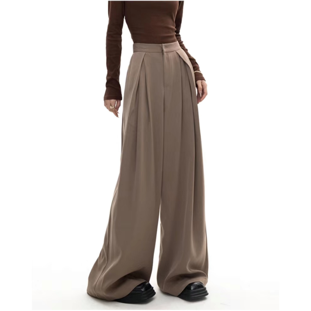 สีกากี-drape-หลวมชุดลำลองกางเกงผู้หญิงฤดูร้อนบางส่วนขากว้างแฟชั่น