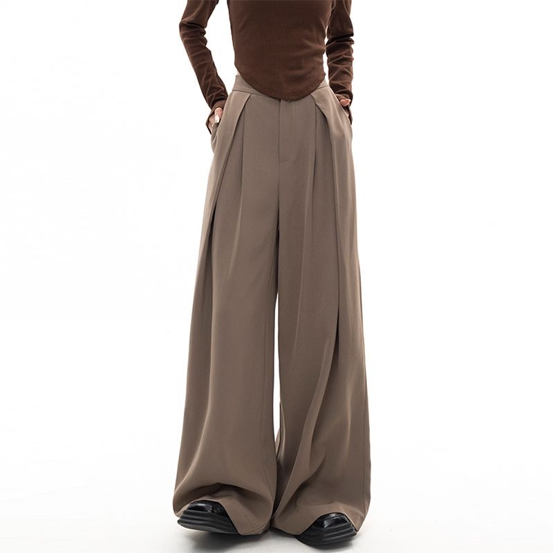 สีกากี-drape-หลวมชุดลำลองกางเกงผู้หญิงฤดูร้อนบางส่วนขากว้างแฟชั่น