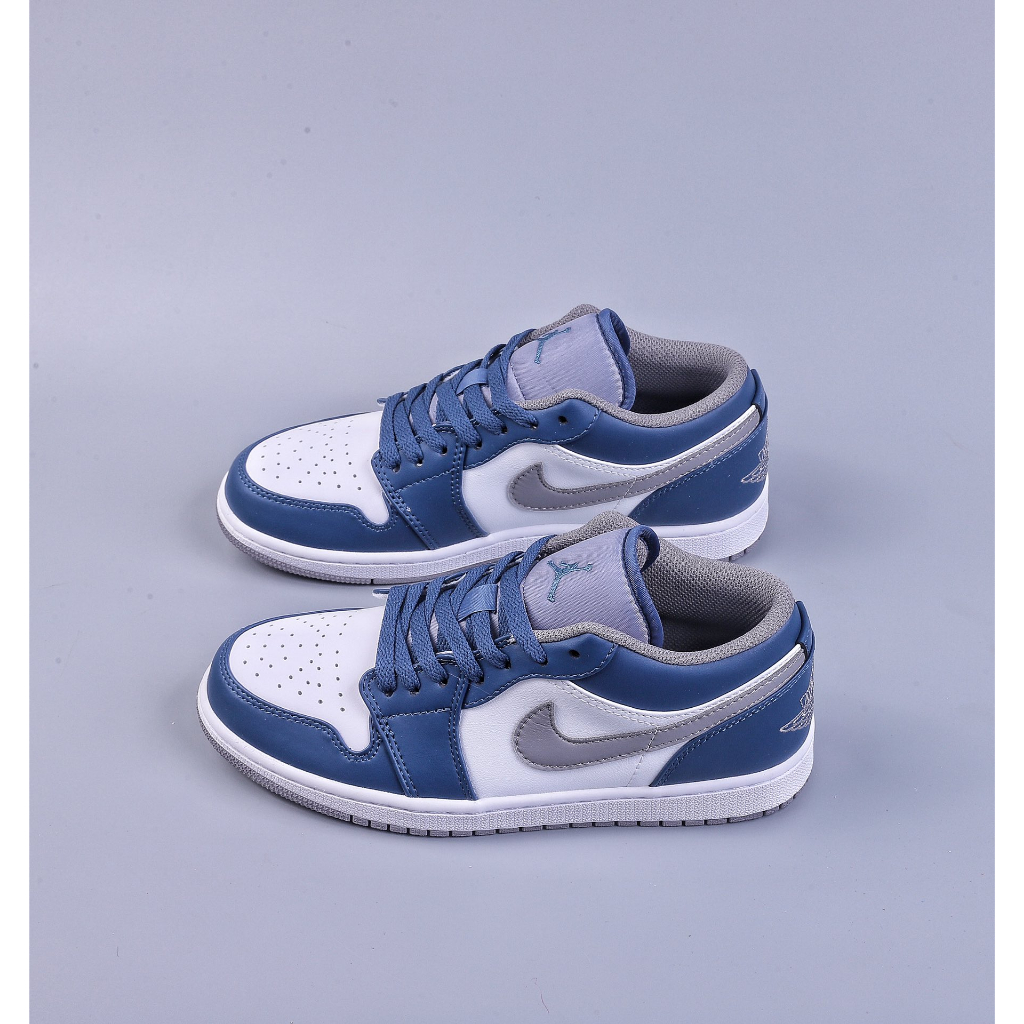 nike-air-jordan-1-low-aj1-รองเท้าผ้าใบ-รองเท้าสเก็ตบอร์ด-สีน้ำเงินเทา-ขาว