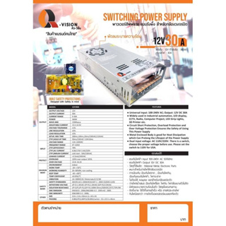 SWITCHING POWER SUPPLY พาวเวอร์ซัพพลาย แบบรังผึ้ง สำหรับกล้องวงจรปิด พัดลมระบายความร้อน 12V30Aยี่ห้อQoolis