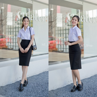 ภาพหน้าปกสินค้า🎓กระโปรงรับปริญญา\\กระโปรงทรงเอพิธีการผ่าหลังทับยาว22-24(ผ้าเสริท)สีดำ ที่เกี่ยวข้อง