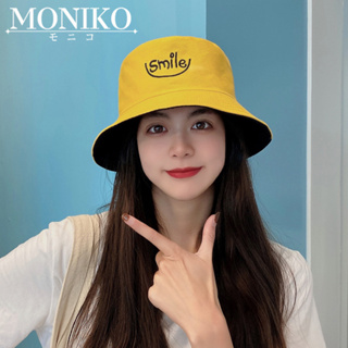 สินค้า MONIKO หมวกบักเก็ต ปักลายหน้ายิ้ม ป้องกันแดด หมวก​บั​กเก็ต​2​ด้าน พร้อมส่ง