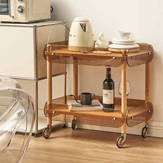 ชั้นวางรถเข็น Wood-Glass Vintage Trolley