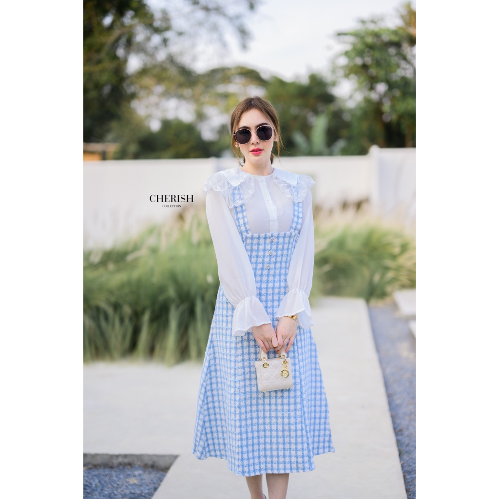 set-เอี๊ยมกระโปรงผ้าทวิต-เสื้อชีฟอง-cherish