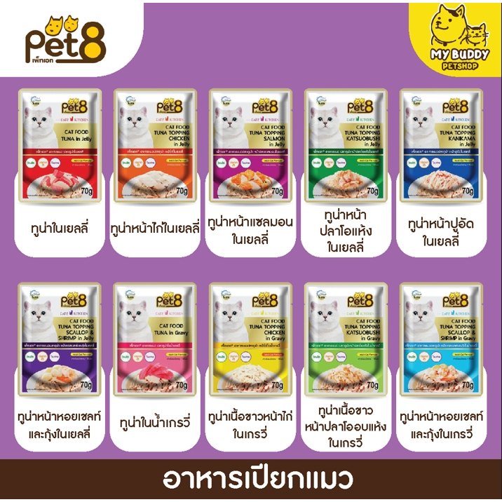 pet8-อาหารเปียกแมวแบบซอง-ทูน่าในเยลลี่กับเกรวี่