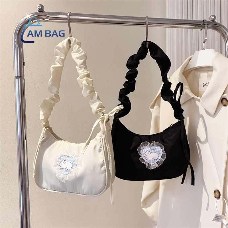ambag-กระเป๋าผ้าสะพาย-สายรูดปรับสั้นยาวได้-สายย่นๆ-น่ารัก-จุของได้เยอะ-กระเป๋าสำหรับผู้หญิง