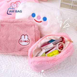 AmBag กระเป๋าเครื่องสําอาง กระเป๋าใส่เครื่องเขียน ผ้ากํามะหยี่ขนนุ่ม ปักลายน่ารักสุดคิวท์ สําหรับผู้หญิง