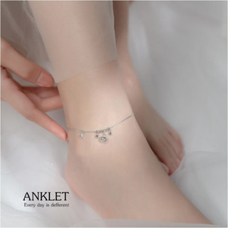 s925 Anklet 15 สร้อยข้อเท้าเงินแท้  ตุ้งติ้งตะกร้อ สวยเรียบง่าย ใส่สบาย เป็นมิตรกับผิว