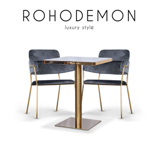 AS Furniture / ROHODEMON (ไรโฮเดม่อน) ชุดโต๊ะอาหารทรงเหลี่ยมท็อปไม้ลายหิน 2 ที่นั่ง