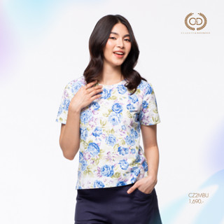 C&amp;D เสื้อผู้หญิง Cotton ผ้าใยธรรมชาติเนื้อเรียบ บางเบา สัมผัสนุ่ม ใส่สบายสีฟ้าขาว (CZ2MBU)