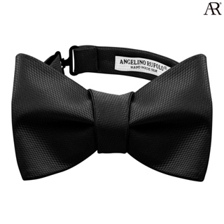 ANGELINO RUFOLO Bow Tie Tying(โบว์หูกระต่ายแบบผูกเอง) ผ้าไหมทออิตาลี่คุณภาพเยี่ยม ดีไซน์ Plain สีดำ