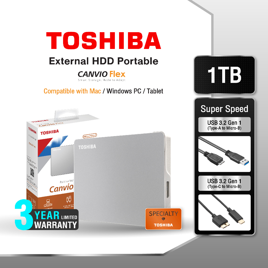 ราคาและรีวิวToshiba External HDD (1TB) USB 3.2 SuperSpeed, รุ่น (Canvio Flex) ฮาร์ดดิสพกพา (TSB-HDTX110ASCAA)